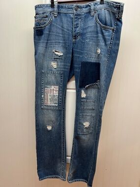 Affliction Blue Straight-Leg Patchwork Jeans